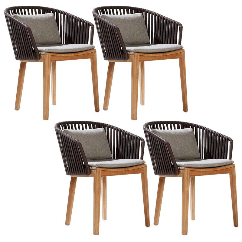 Tropical Patio Dining Armchair in Brown with Natural Wooden Base
