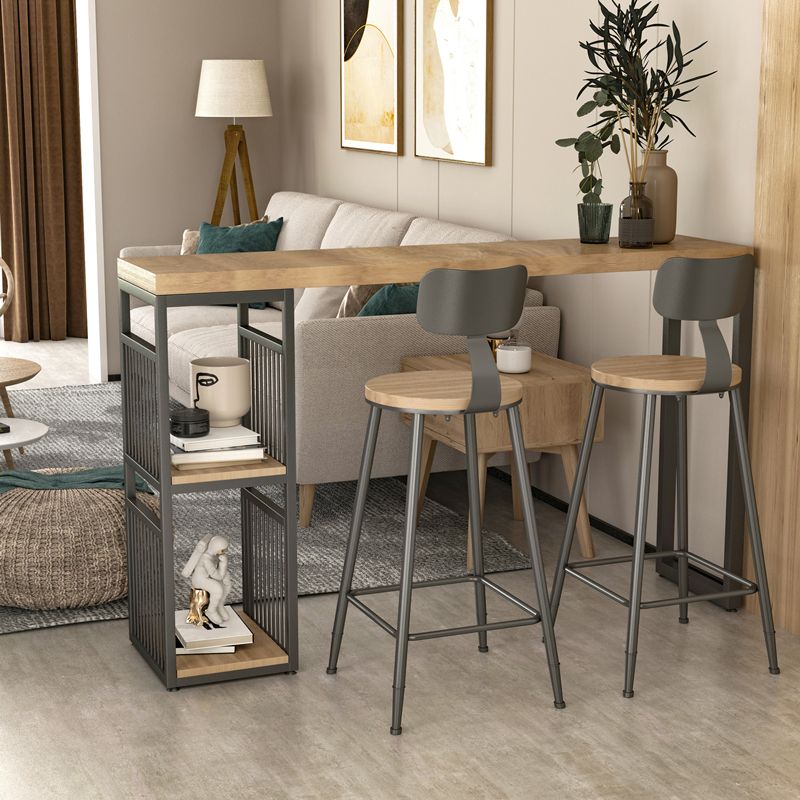 Natural Finish Solid Wood Top Bar Table Contemporary Metal Frame Pub Table