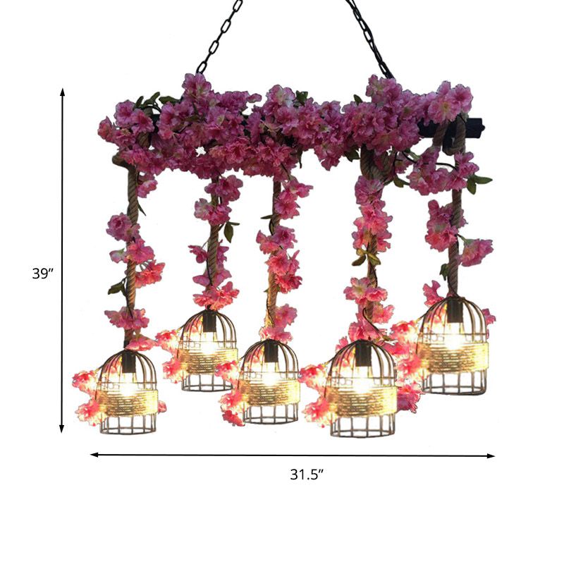 Metal Black Island Cage Light Cage Light 5 Bulbi Kit lampada a sospensione di fiori industriale per ristorante