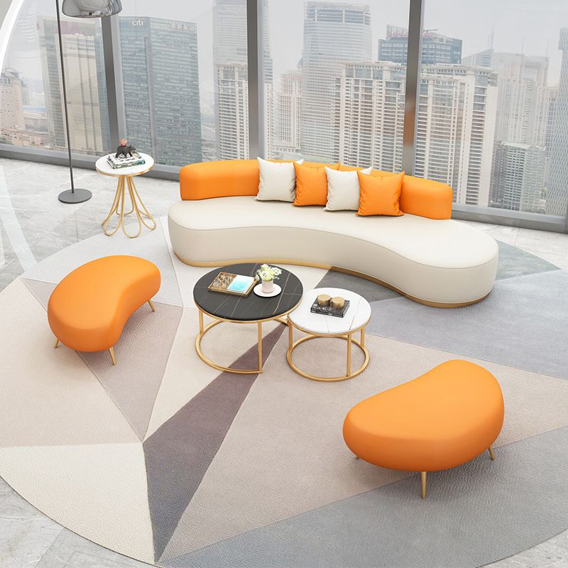 Faux Leather Armless Curved Sofa Contemporary Moon Shape Sofa