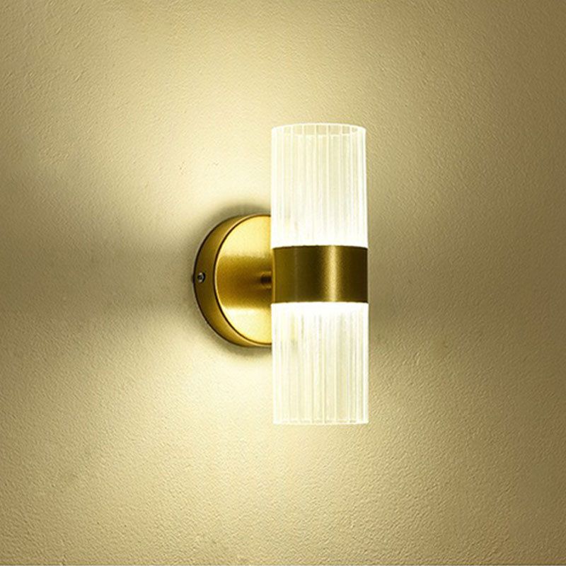 2-Light Cylinder Sconce Light Fixture Modern Glass Wall Light
