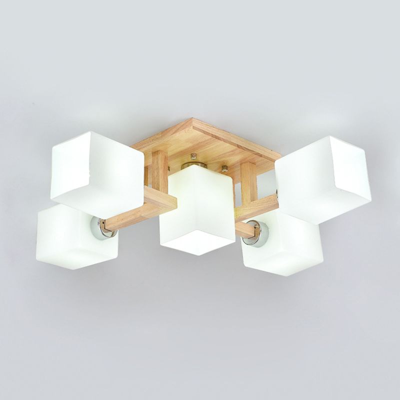 Glass Square Shape Flush Ceiling Light Modern Multi Lights Flush Light Fixtures in Brown