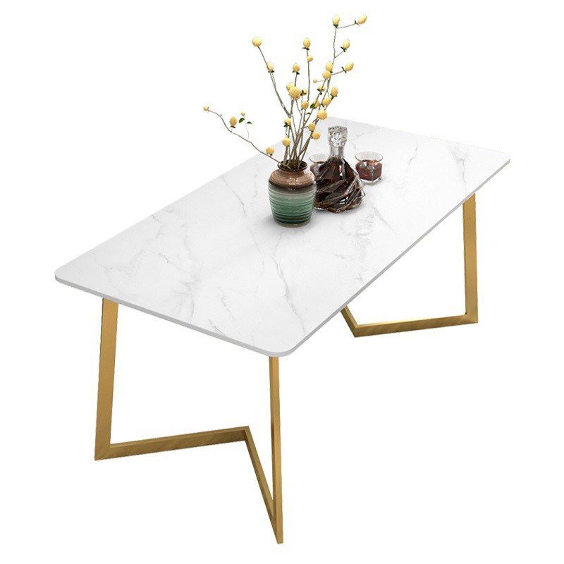Stone Top Dining Table Industrial Rectangle Table with Sled Base