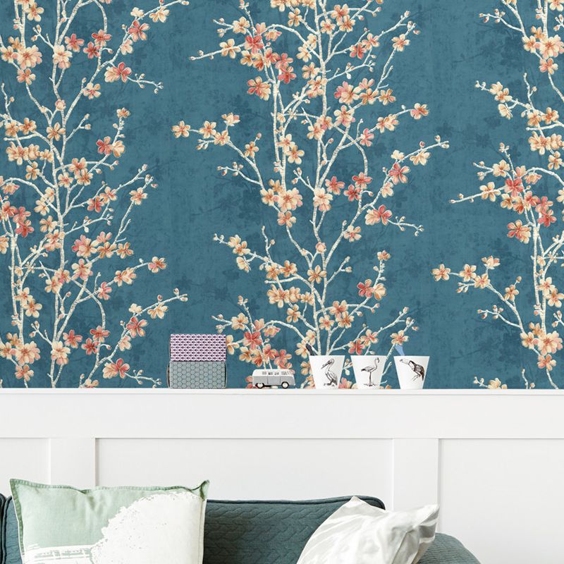 Romantic Cherry Blossom Wallpaper Roll for Accent Wall, Beige-Blue, 33' L x 20.5" W