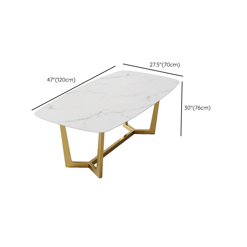 Glam Rectangle Table Sintered Stone Table with Metal Legs for Kitchen