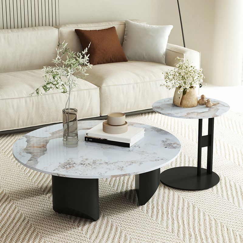 Modern Slate Coffee Table Round Coffee Table for Living Room