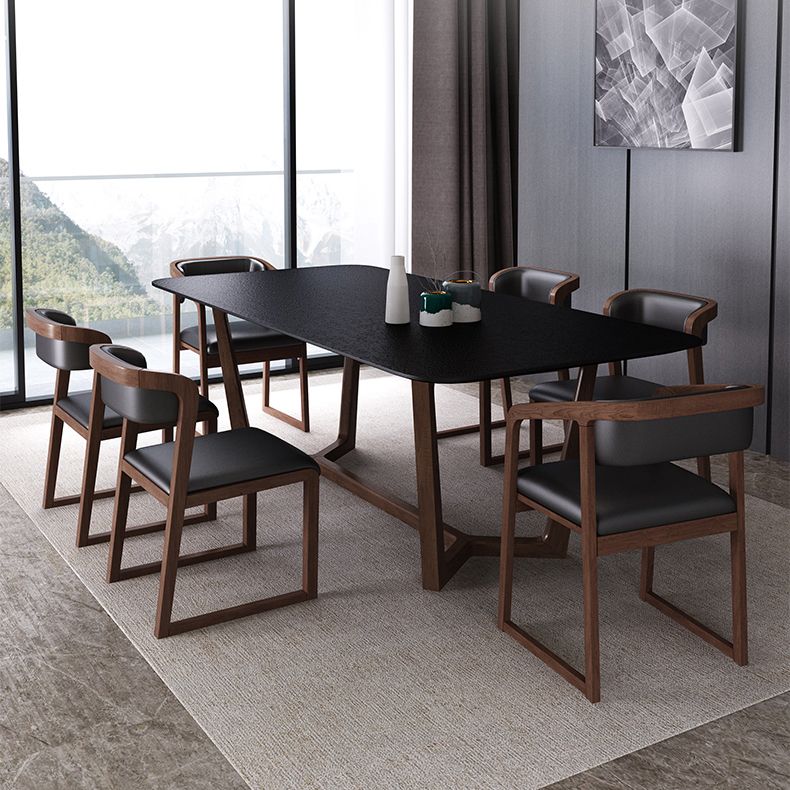 Matte Black Top Dinette Table with Wooden Frame Modern Indoor Dining Table