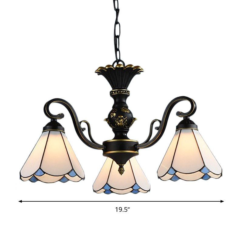 Méditerranée Conical Chandelier Lampe 5/6/8 Lumières Blanc / Verre bleu plafond plafonnier pour le salon