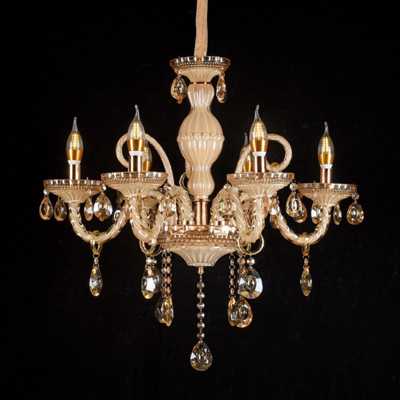 Traditional Metal Hanging Chandelier Light Candelabra Suspension Light with Crystal for Bedroom