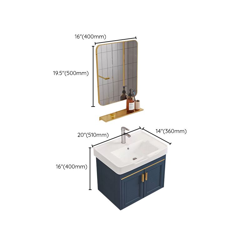 Modern Single Wall Mount Vanity Blue Ceramic Top Sink Vanity