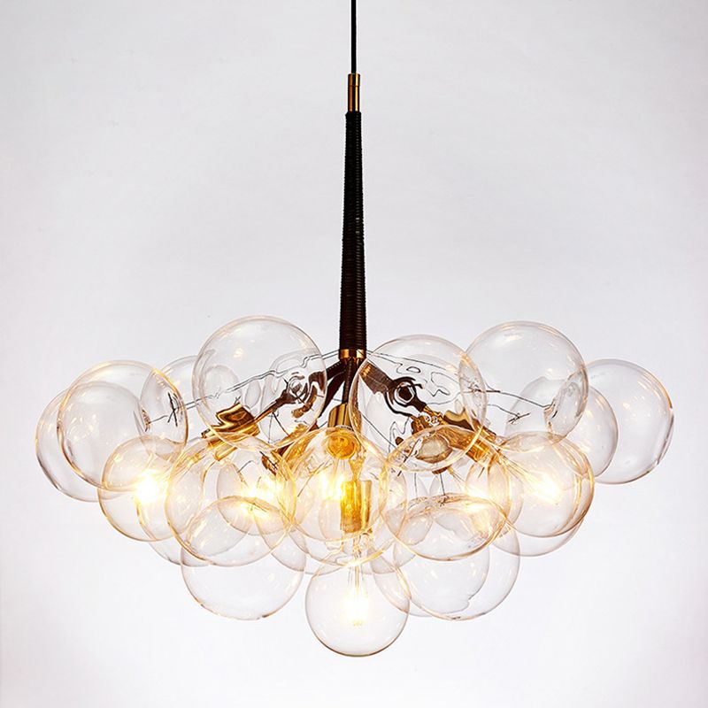 Luce a bolla di vetro trasparente Luce moderna semplicità soggiorno Lampada lampadario con catena regolabile da 47 "
