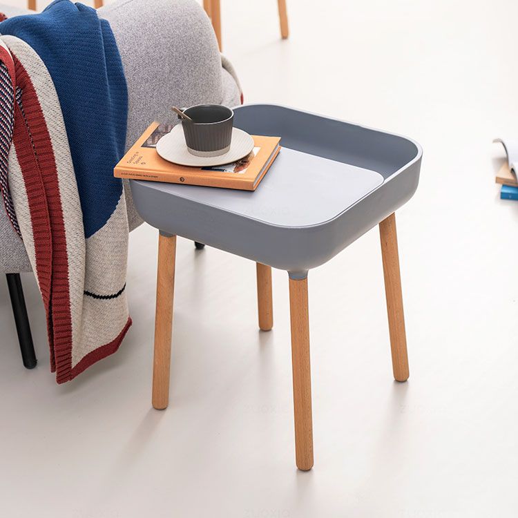 Square Accent Side Table Solid Wood 4 Legs Side End Snack Table with Shelf