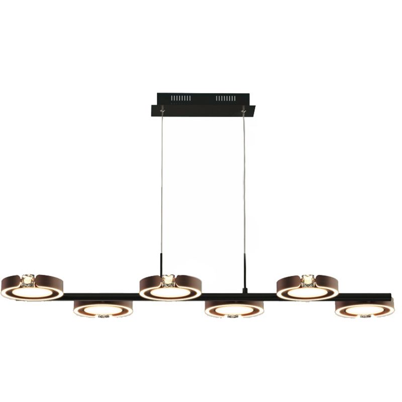 Nordic Metal Island Light 6 Lights Island Pendant with Crystal for Dining Room