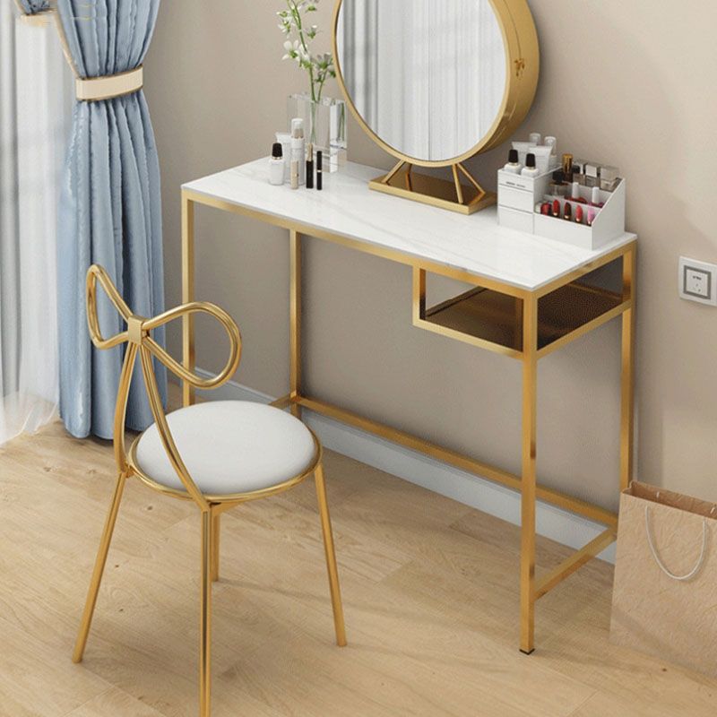 Glam Metal Vanity Makeup Table Set Slate Top Vanity Dressing Table