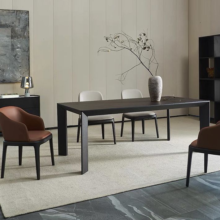 Modern Rectangle Dining Site Table Black Solid Wood 4 Legs Dining Table