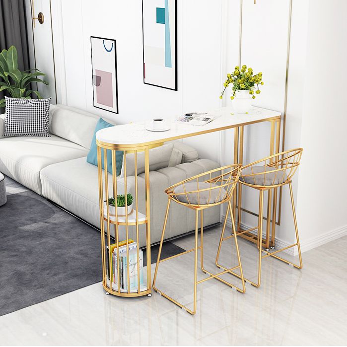 Glam Style Gold Iron Bar Table 41.3"H Marble White Top Bistro Table for Living Room