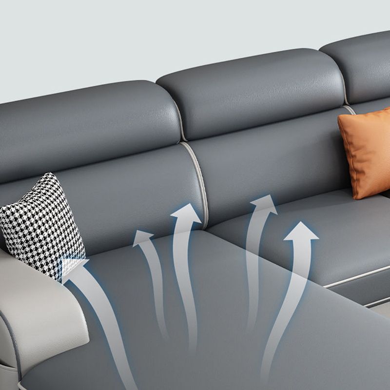 31.49" Tall Grey Sectional Sofa Faux Leather/Linen Flared Arm Modular Sofa