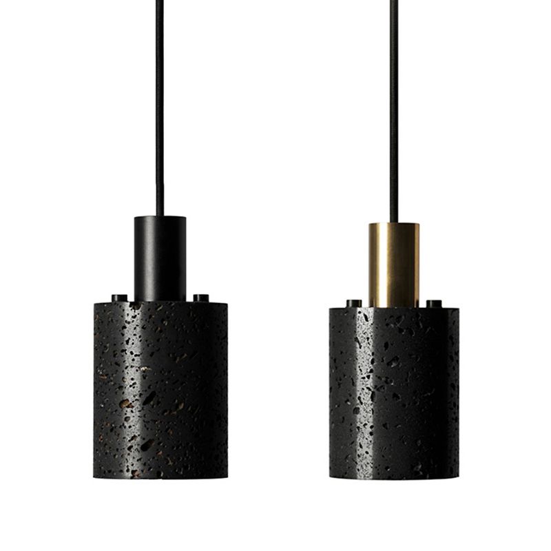 1 Light Marble Pendant Light Modern Cylinder Hanging Lamp for Living Room