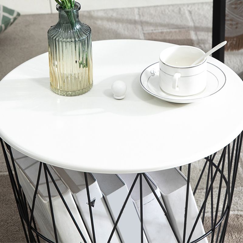 Storage Contemporary Coffee or End Table with Metal Round Top