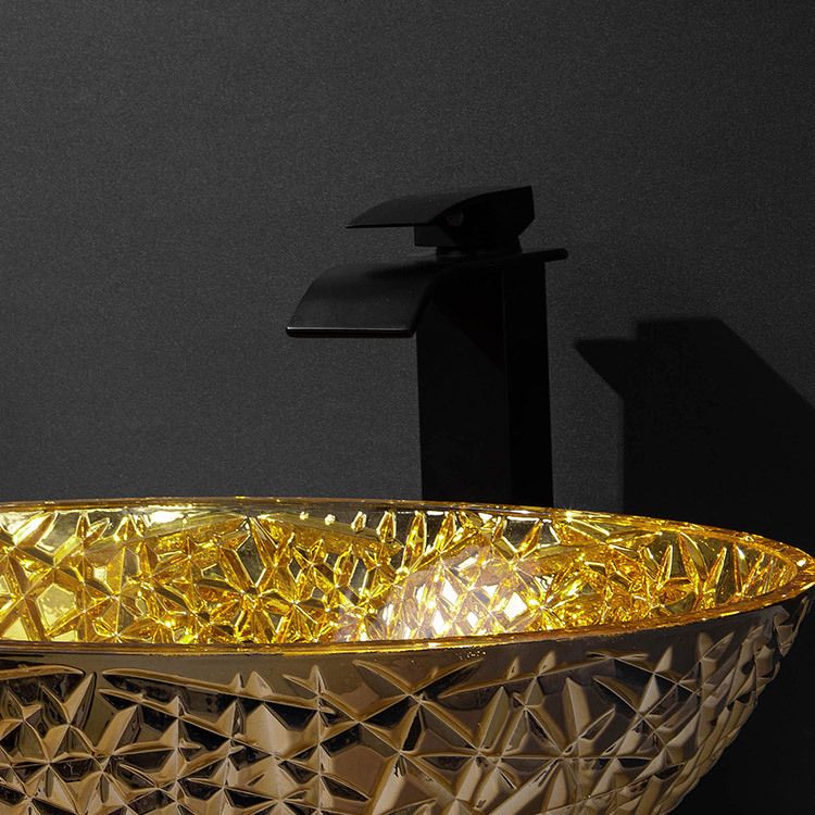 Creative Oval Bathroom Sink Glass Vessel Lavatory Sink with Pop-Up Drain