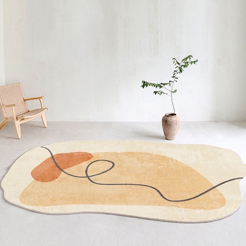 Orange Casual Rug Polyester Abstract Area Rug Non-Split Carpet for Living Room