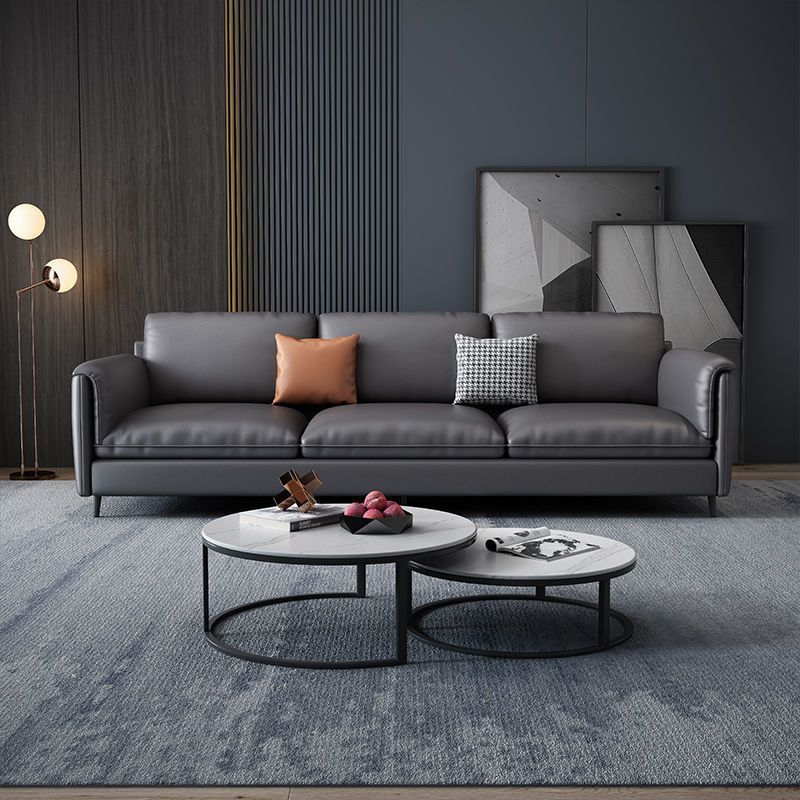 Sofá rectangular con almohada y asiento de esponja lleno de cojines de cuero de imitación