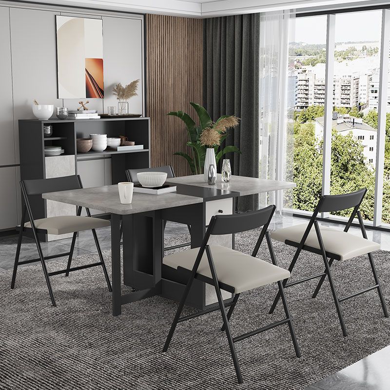 Modern Foldable Wood Top Dining Table Extendable for Small Spaces in Grey