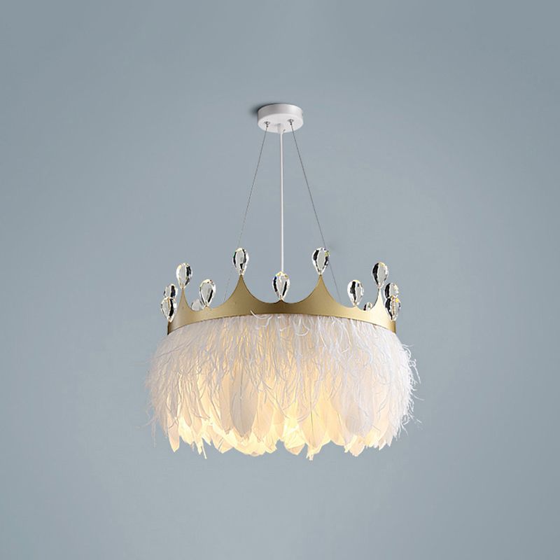Éclairage pendentif de la couronne de plumes minimaliste 1 tête de suspension blanche Lumière avec déco cristallin
