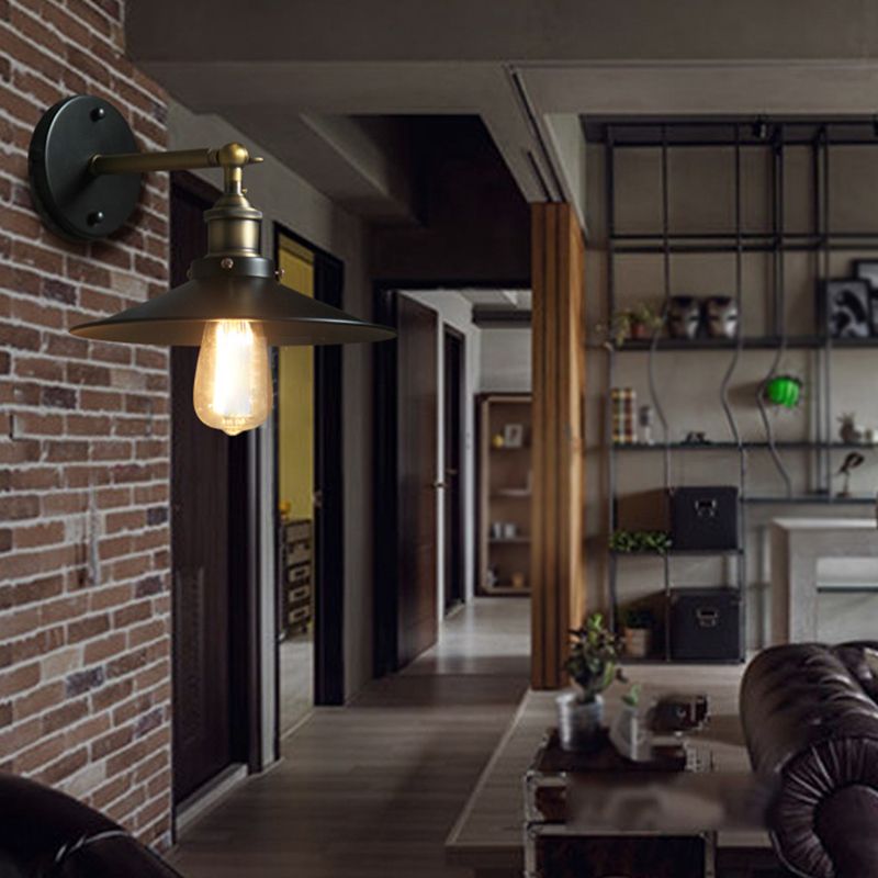 Industrial Style Wall Sconce Metal 1 Light Sconces in Black for Bedroom