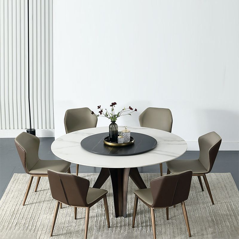 Black-white Round Stone Dining Table Modern Turntable Furniture with Pedestal Base