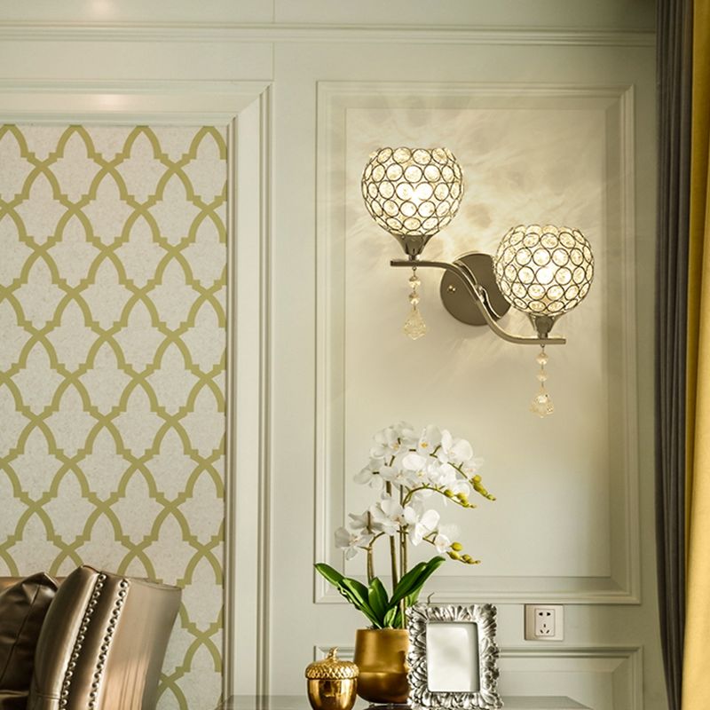 Ball Shade Crystal Wall Light Contemporary Wall Sconce Lighting for Living Room