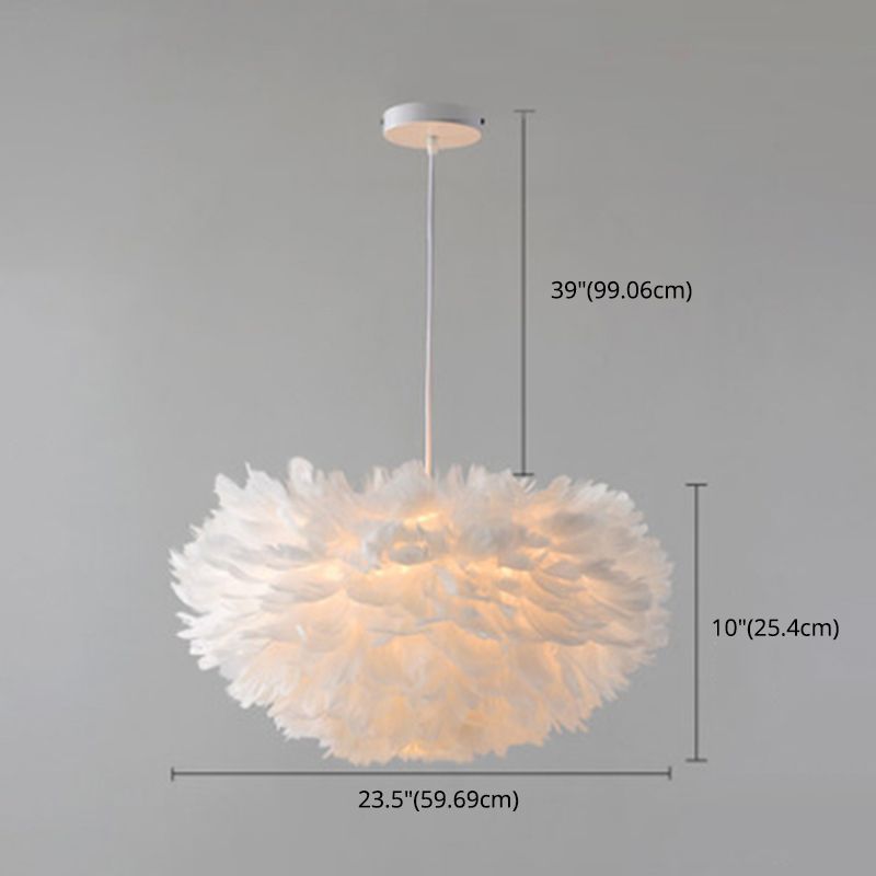 Schattierte hängende Deckenleuchte Minimalismus Feder Schlafzimmer Kronleuchter Anhänger Licht in Weiß