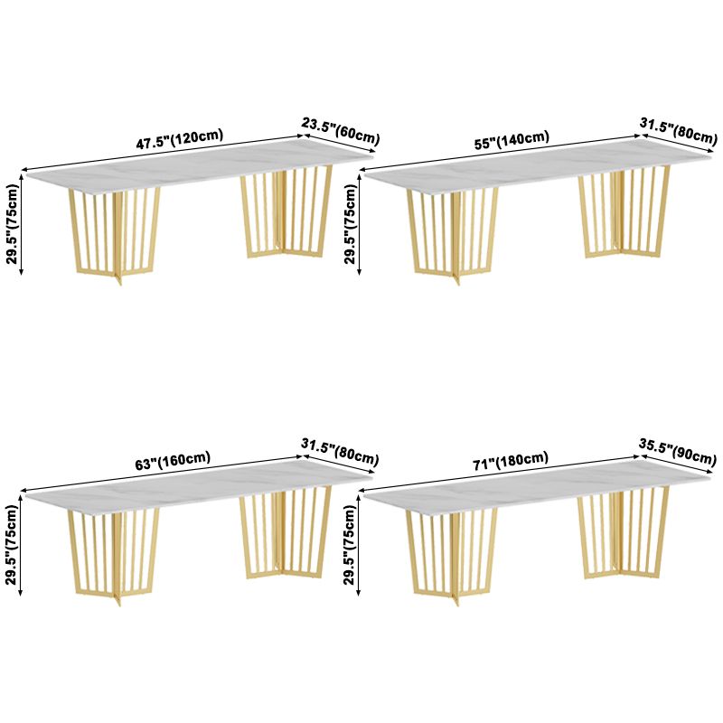 Rectangle Double Pedestal Luxury Dining Table White Fixed Table of Sintered Stone