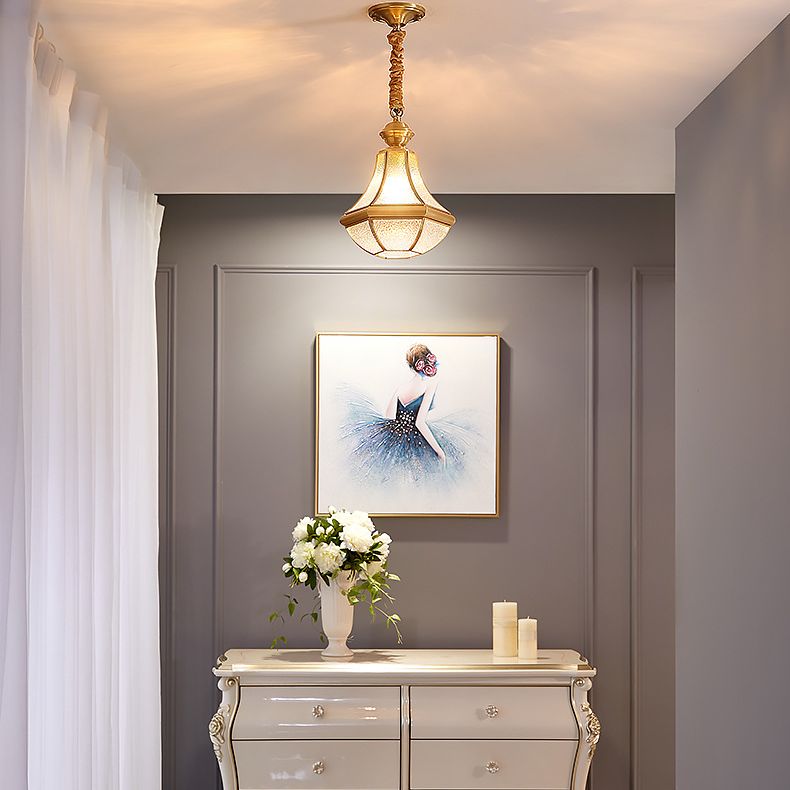 Beveled Dinning Room Pendant Lighting Fixture Glass Classic Style Hanging Ceiling Light in Brass