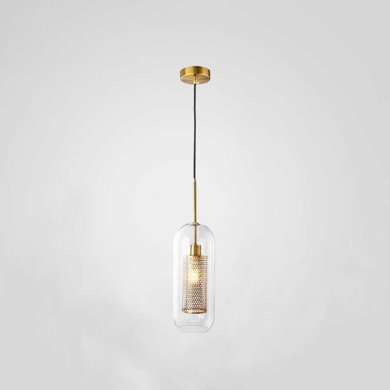 Brass 1 Light Hanging Pendant Light Modern Minimalist Clear Glass Dining Table Hanging Lamp