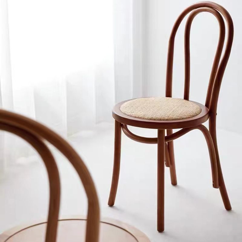 Tropische stijl hout dineren armloze stoel rattan patio eetstoel stoel