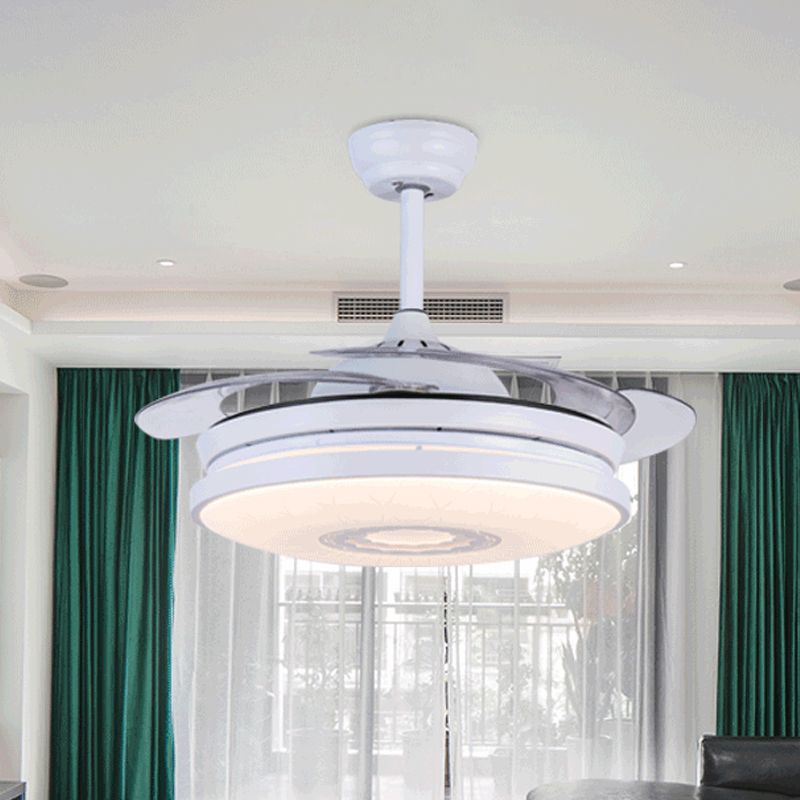 36 "Breite LED -Acrylhänge -Lüfterlüfter moderner weißer Ring Wohnzimmer Halbflush -Halterung mit Fernbedienung/Frequenzumwandlung und Fernbedienung, 4 Klingen