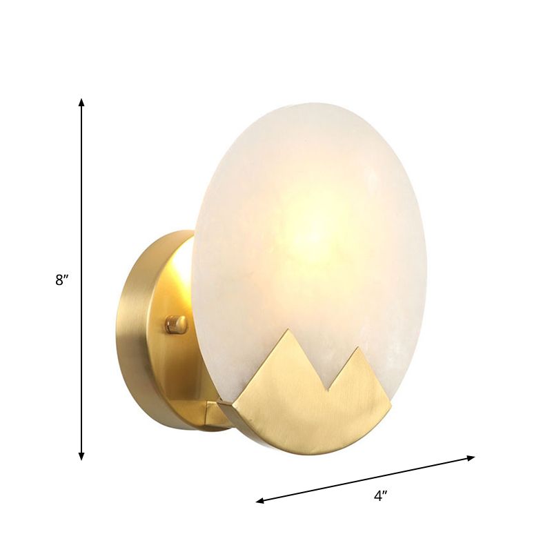Brass 1-Light Wall Lamp Fixture Antique Frosted White Glass Tulip Shade/Cylinder Wall Mount Light with Arm