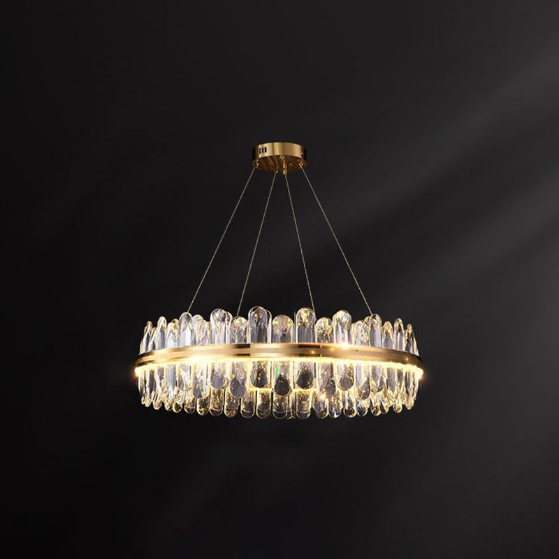Circle Dining Room Pendant Lighting Crystal LED Minimalistic Chandelier in Brass