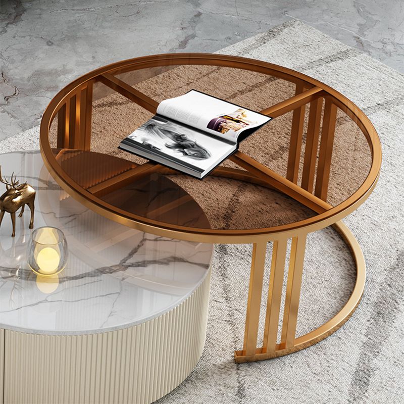 Glass Coffee Table Frame Round Nesting Coffee Table with Storage Drawers