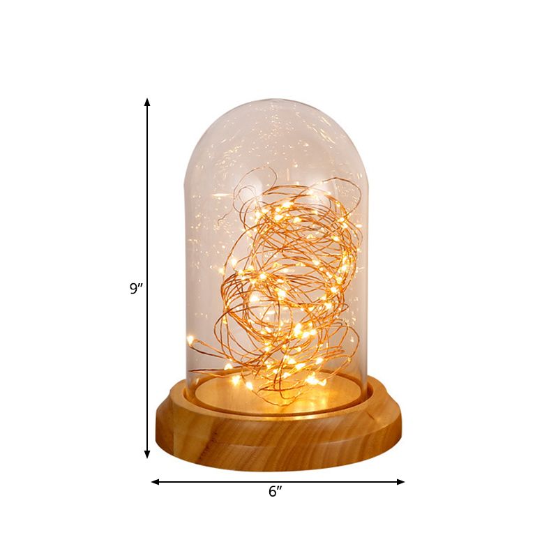 Lámpara moderna de la mesa nocturna LED BEIGE BEGE Bell Lámpara de escritorio con sombra de vidrio transparente, base de madera