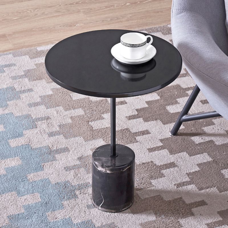 Black Pedestal End Slide Table Round Corner Table for Living Room