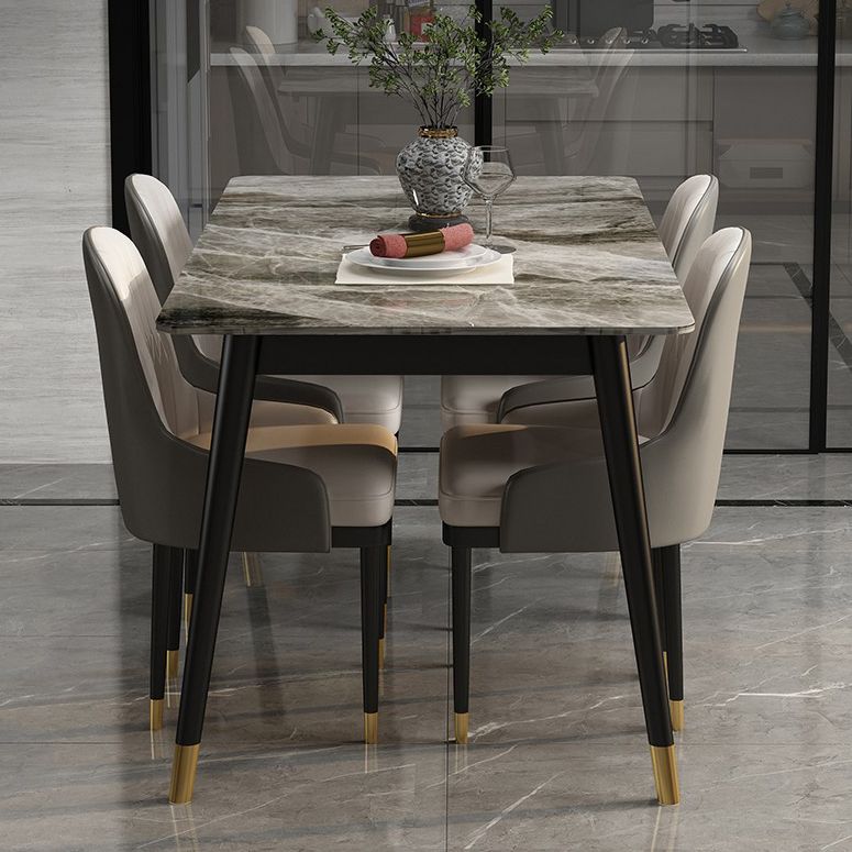 Sintered Stone Top Dining Table in Grey Industrial Indoor Table with 4 Legs