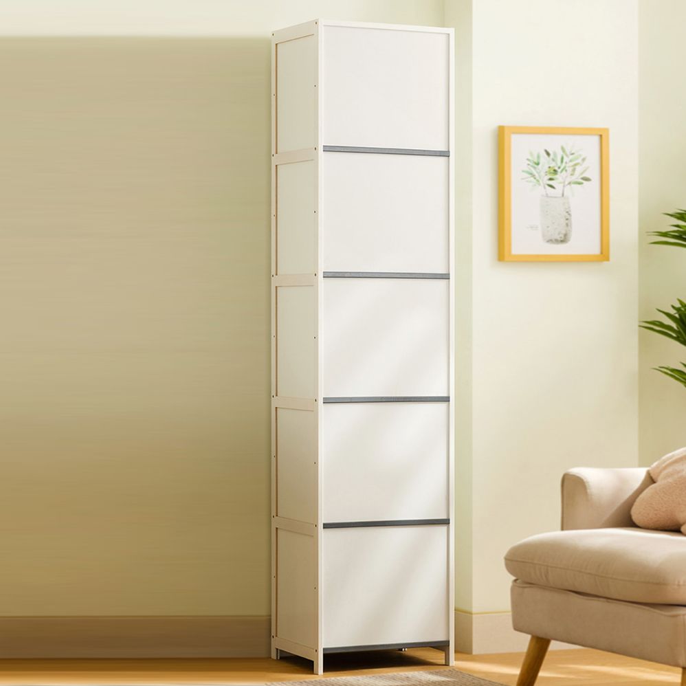 Contemporary Bamboo Accent Cabinet in White 12.6" D Chest with Glass Paned
