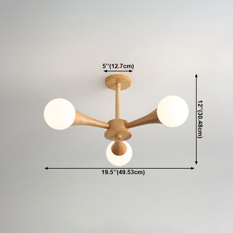 Nordic Pendant Light Fixture Globe Glass Living Room Chandelier in Wood