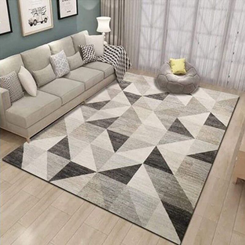 Black Modern Area Rug Polyester Geometric Rug Non-Split Backing Carpet for Home Decoration