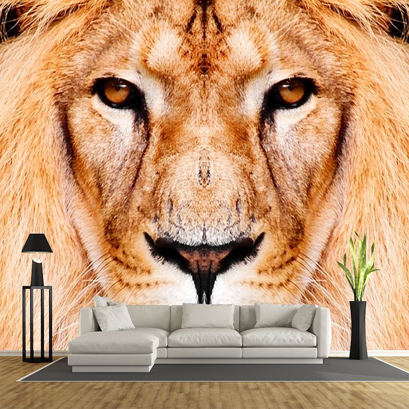 Close-Up of Lion Face Mural Decal Brown Modernist Wall Decoration for Boys Bedroom