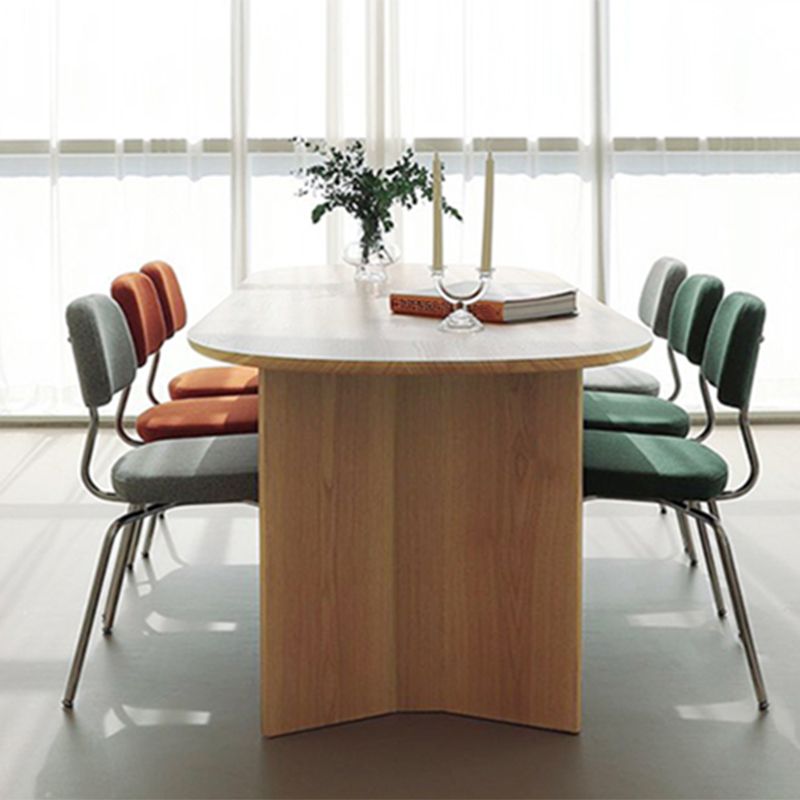 Oval Shaped Wood Office Desk Natural Color Writing Desk for Home