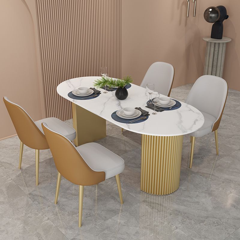 Metal Base Contemporary Oval Dining Table Double Pedestal Table for Dining Room