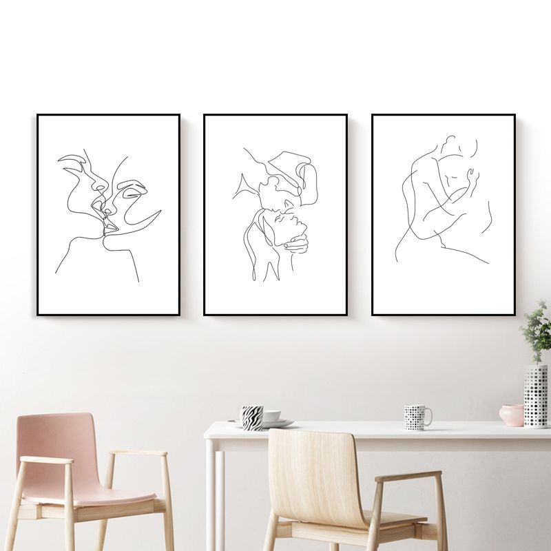 Pencil Line Drawing Wall Art in Black and White Canvas Print Wall Decor, Textured